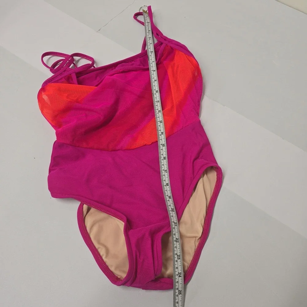 Retro Slim-A-Size‎ Vintage One Piece Swimsuit Pink Orange Mesh Overlay Size 6